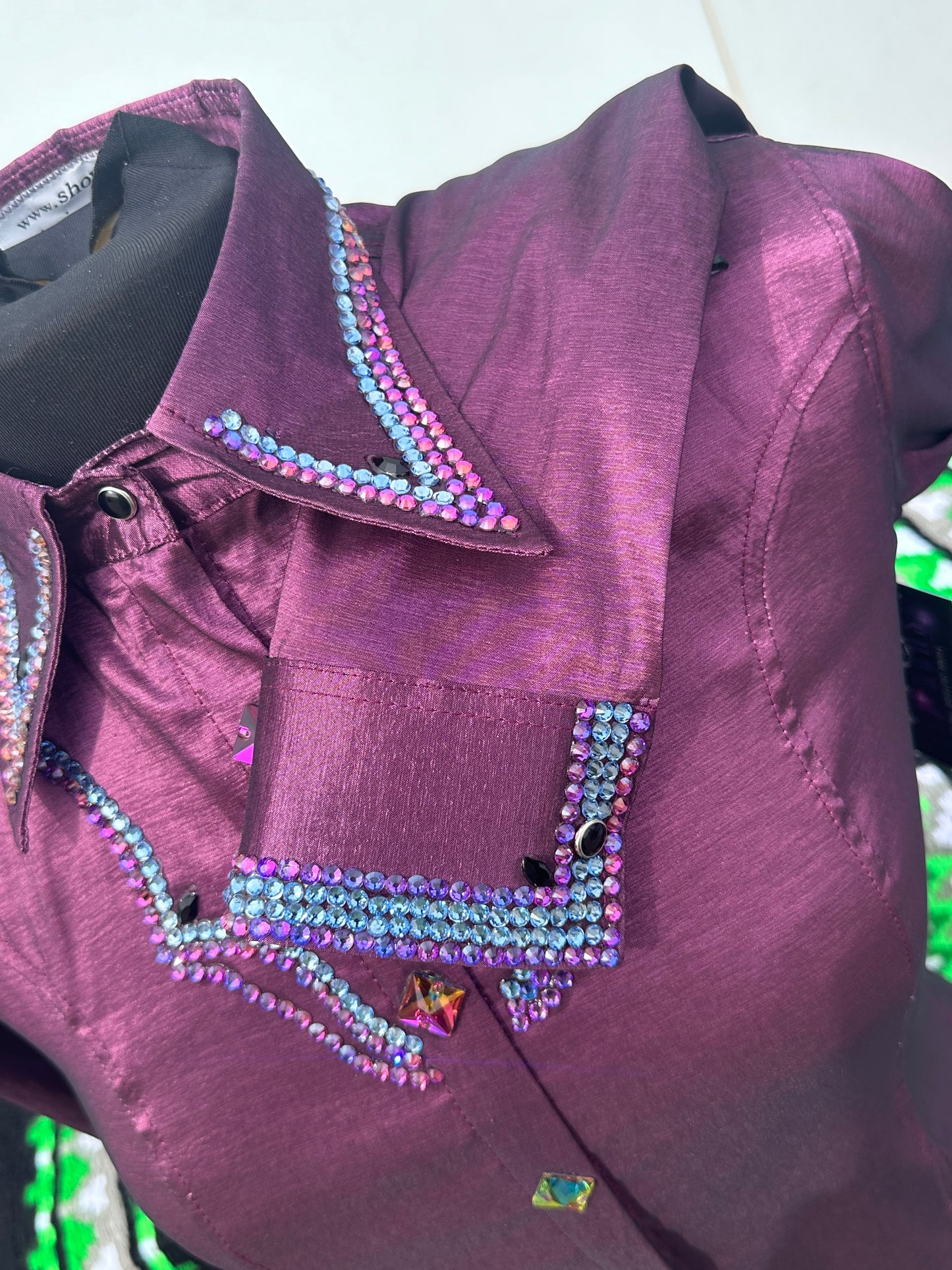 XS day shirt stretch taffeta deep rose purple with purple and light sapphire western yoke
