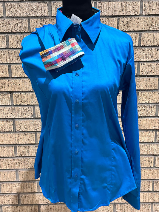 Turquoise western shirt zipper front size large stretch cotton