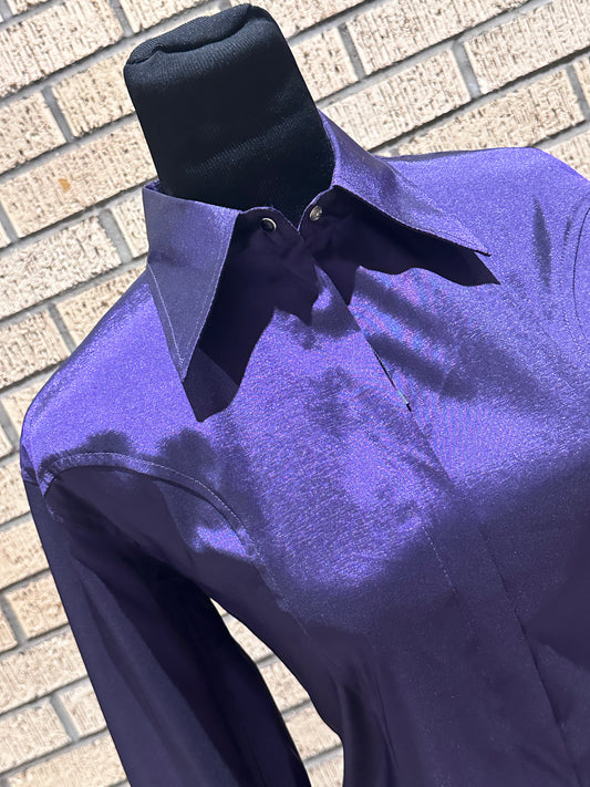 Size Extra Small Purple plain shirt stretch taffeta