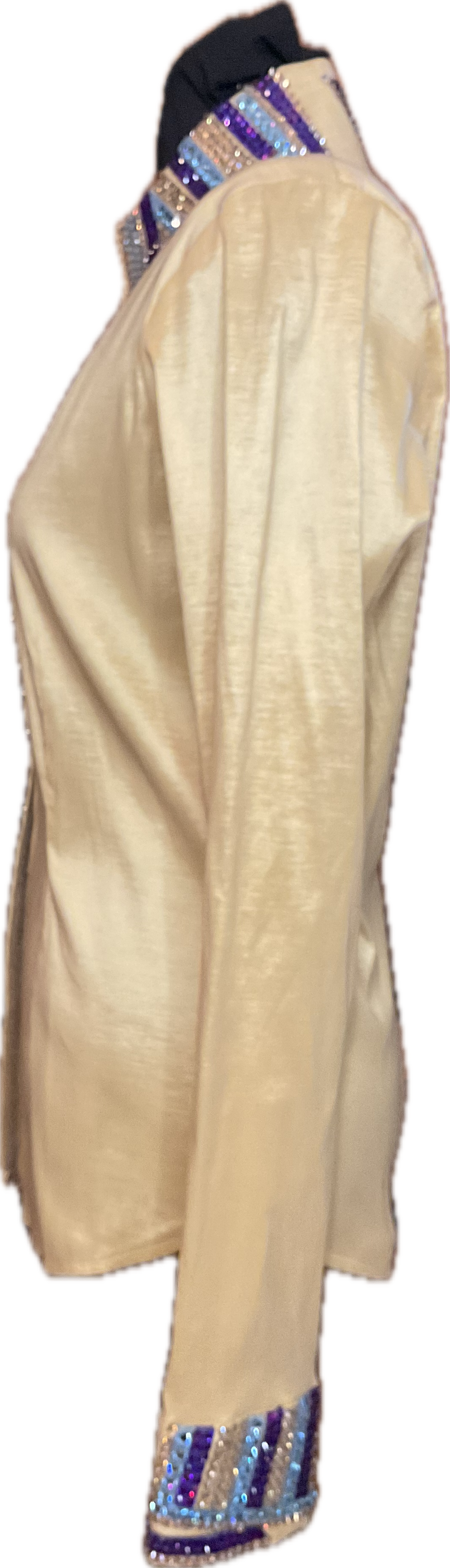 Size Medium Gold Stretch Taffeta Day Shirt with Aqua, Purple, and Silver