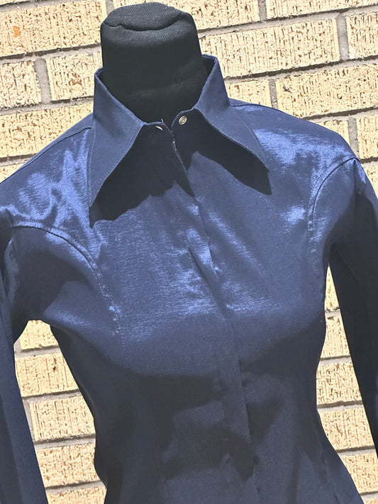 Extra Small Navy plain shirt stretch taffeta