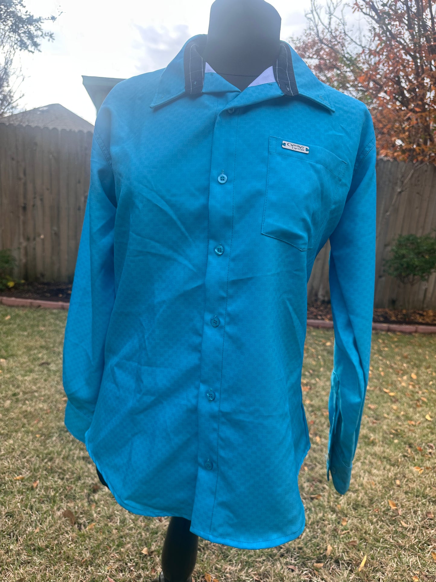 Cowboy Couture Men's Shirt -Soft Turquoise - Diamond Print