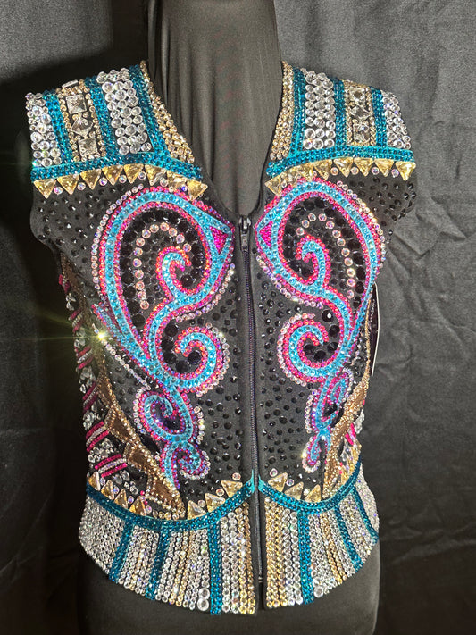 Size small Black vest GORGEOUS DESIGN and COLORS!