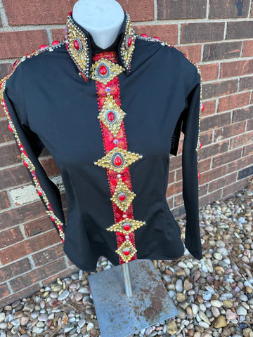 Size medium day shirt with red and gold designs