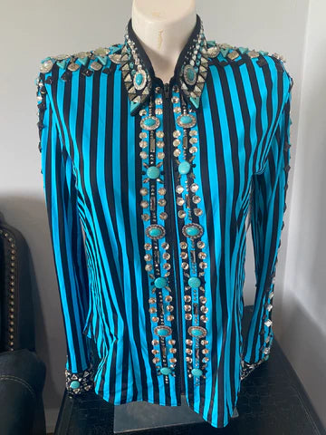 Size Large Teal and Black stripe shirt