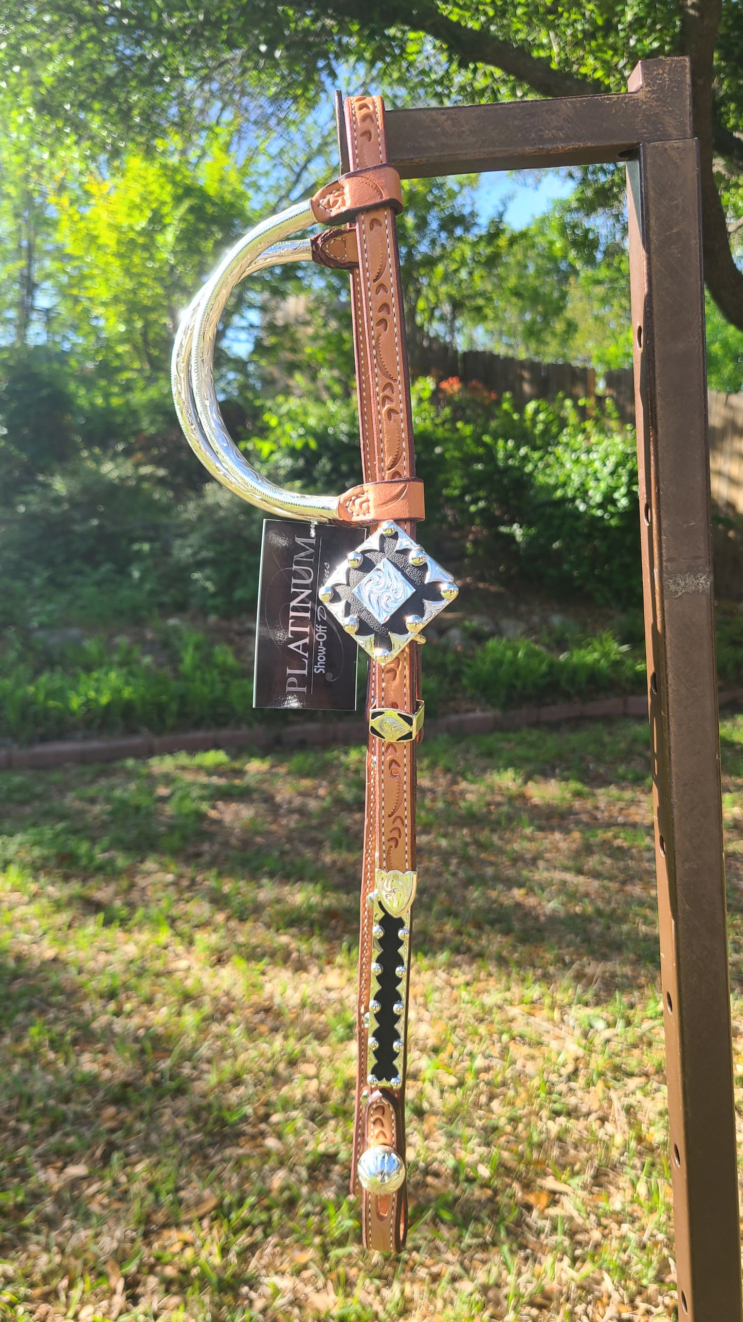 Show headstall light leather with 2 tone silver diamond style