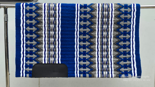 a149- Oversized Saddle blanket Blue, Royal Blue, White, Ash, Charcoal