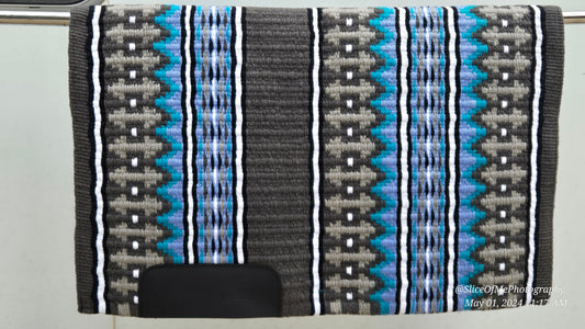 a148- Oversized Saddle blanket Charcoal, Ash, White, Show Turquoise, Niagra