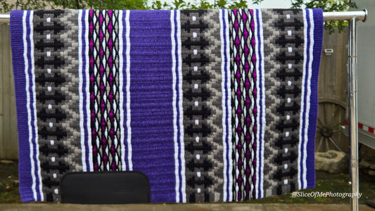 a142- Oversized Saddle blanket Show Purple, Black, Ash, charcoal,White,