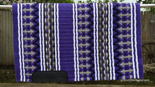 a140- Oversized Saddle blanket Show Purple, Black, White, Charcoal, Ash