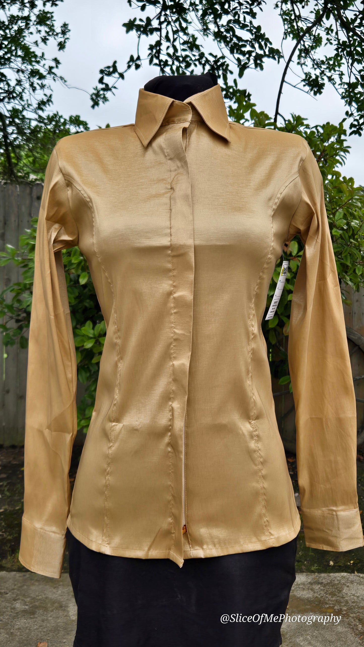 Size Extra small Gold Plain Shirt stretch taffeta Hidden Zipper