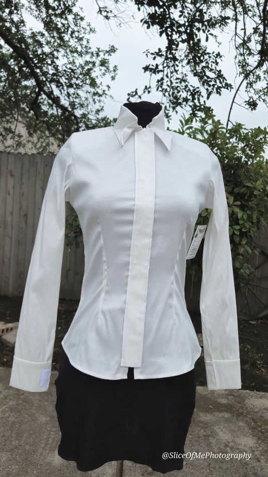 Size small White Plain Shirt stretch taffeta Hidden Zipper