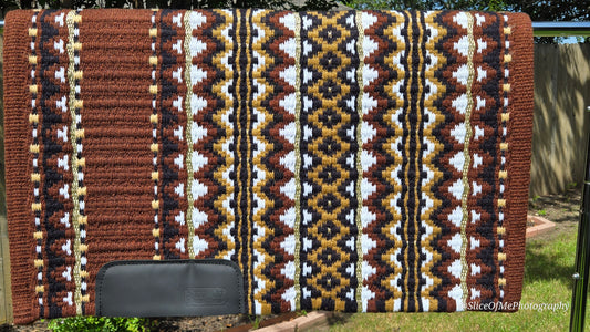 612  Oversized saddle blanket Chestnut Brown, Gold, Black, White,