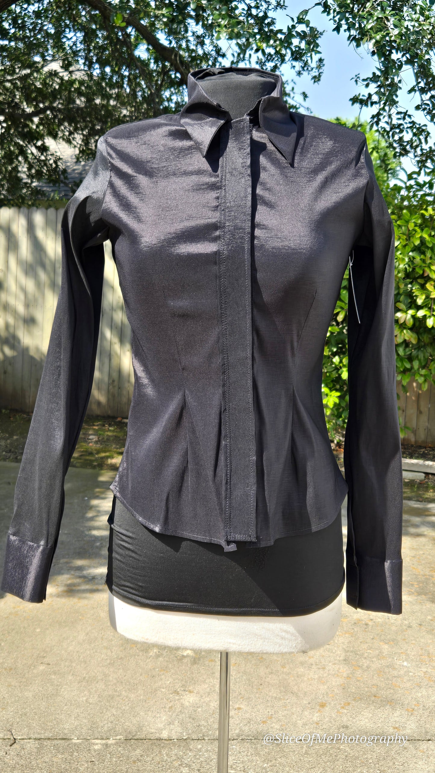 Size medium Black stretch taffeta Plain Shirt