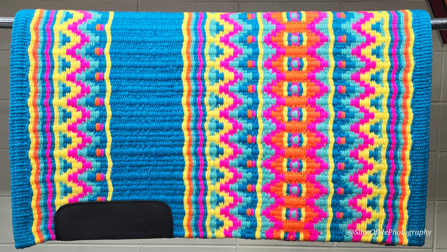 713 Oversized Saddle Blanket Turquoise, neon pink,yellow, soft Turquoise, teal