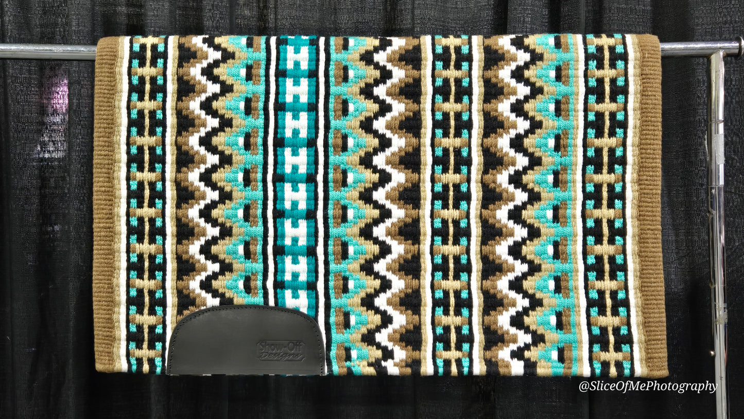 721 Oversized Saddle Blanket Indian Tan, mint, chocolate brown, white, sheepskin, black