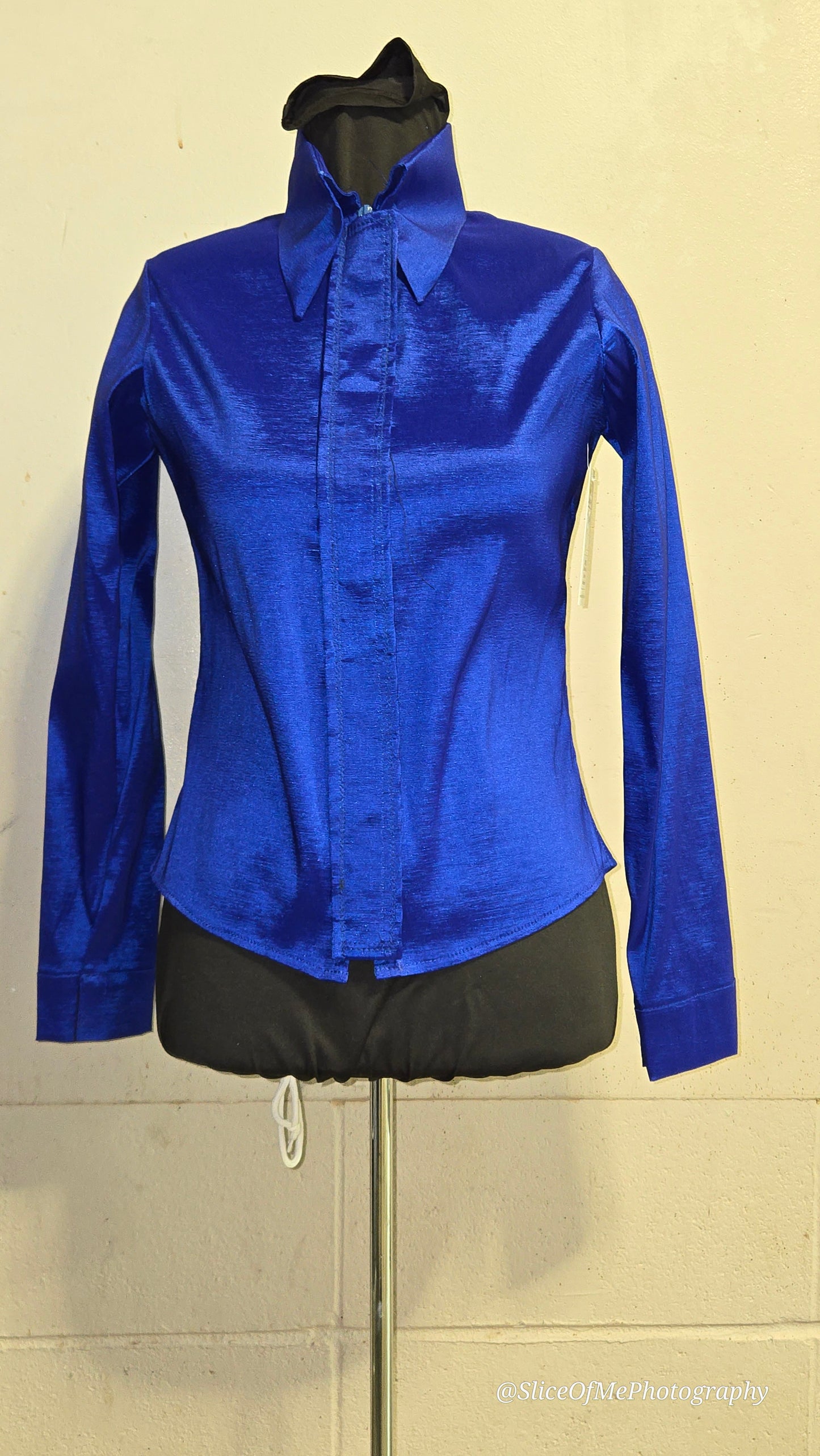 Size Extra Small Royal Blue Plain Shirt stretch taffeta