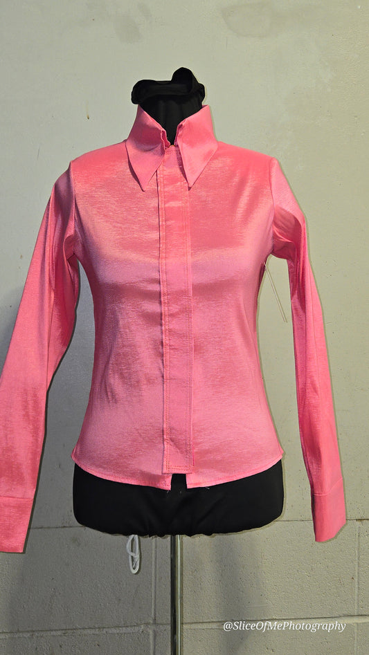 Size Extra Small Pink Plain Day Shirt stretch taffeta