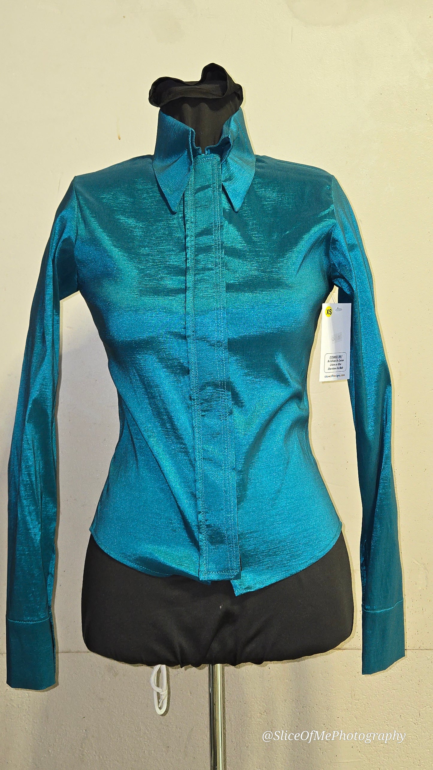 Teal Plain Shirt stretch taffeta