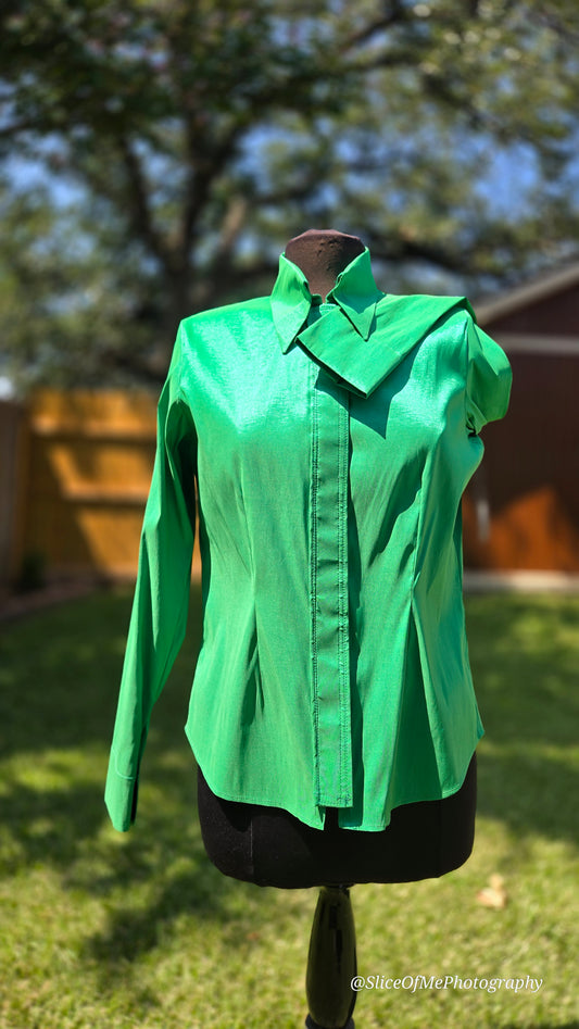 Kelly Green Stretch Taffeta Plain Shirt