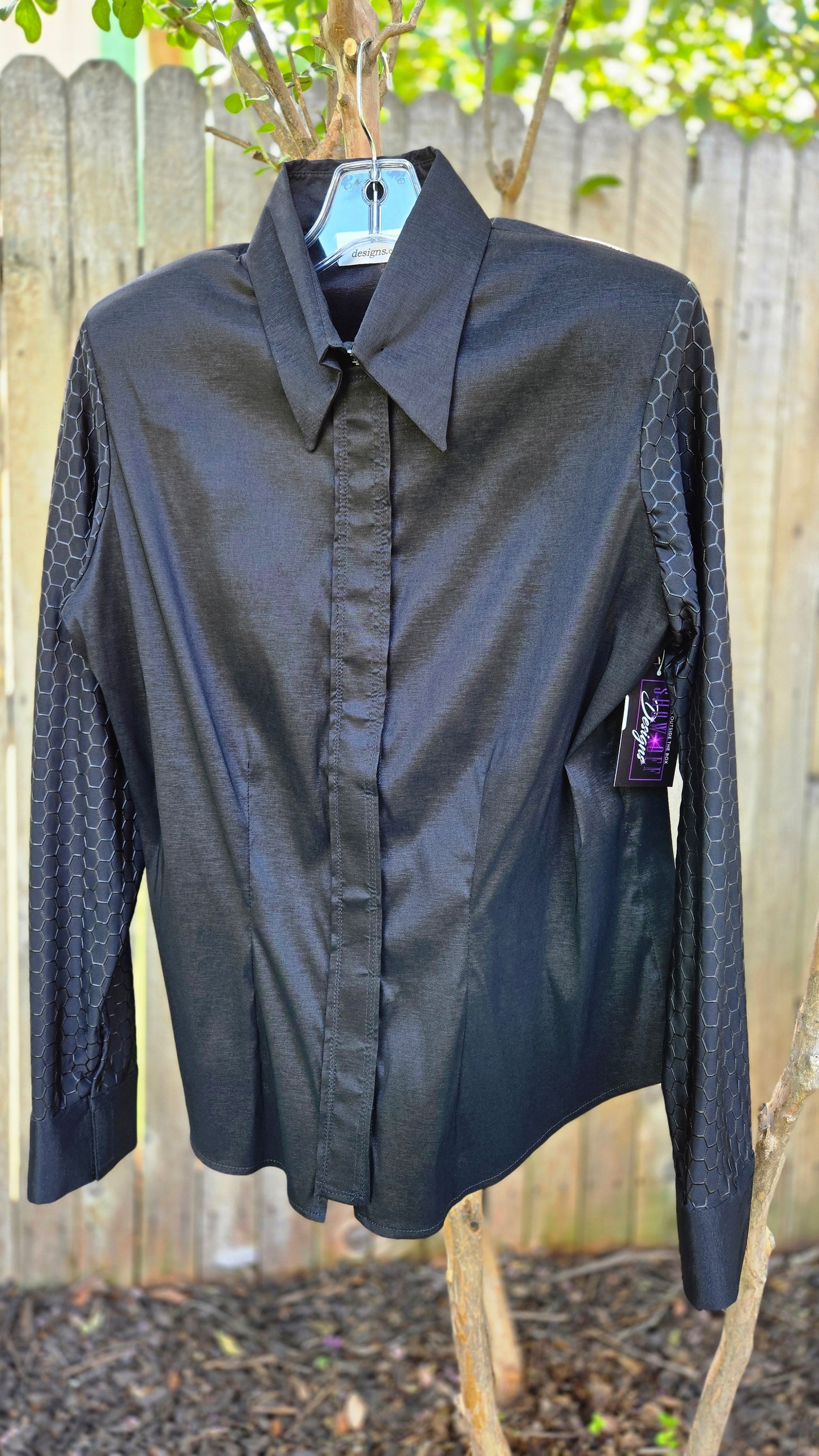 XXL Black Stretch Taffeta Day Shirt with Lycra textured sleeves