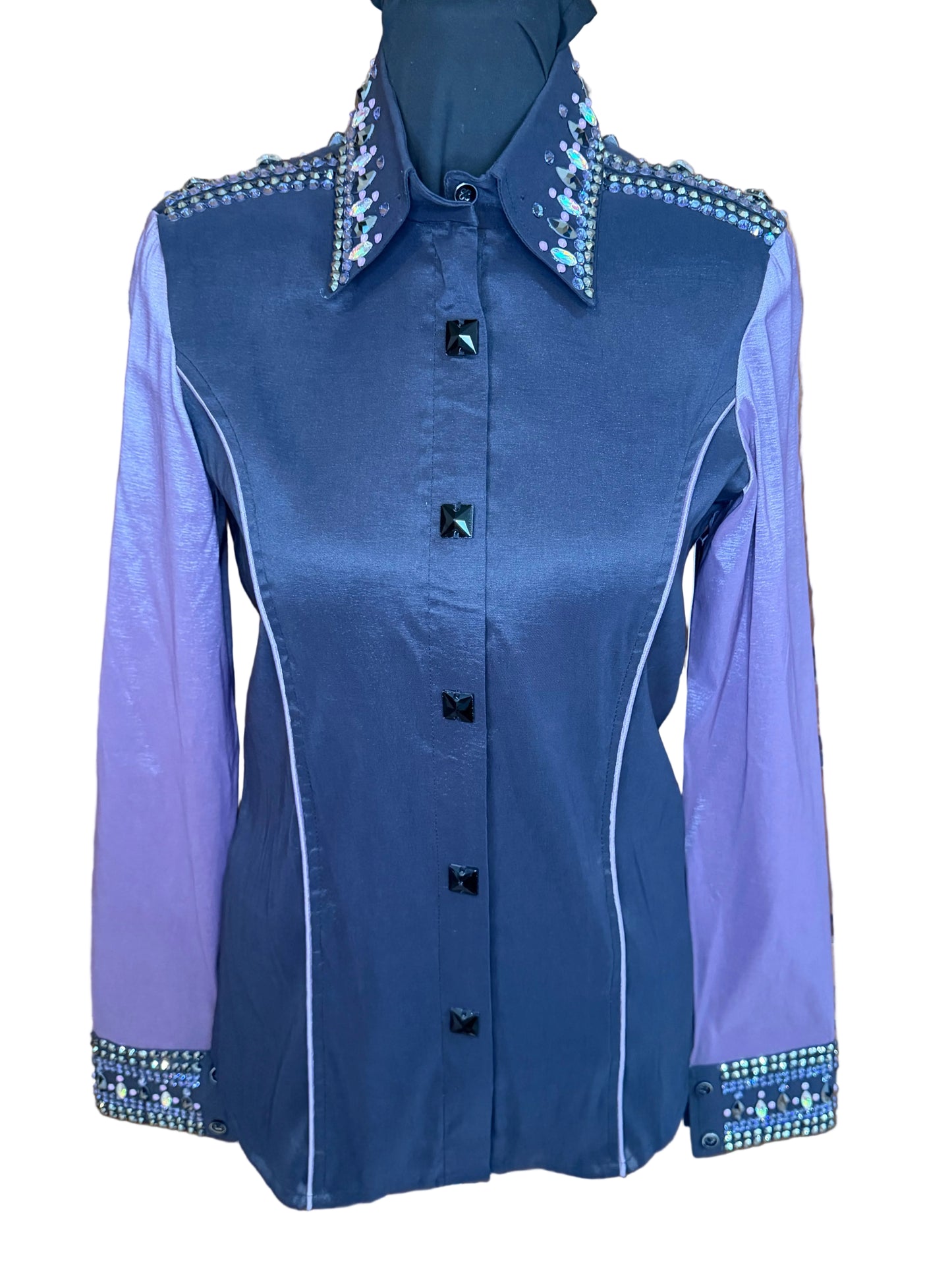Small Stretch Taffeta Black Day Shirt with Pale Purple Sleeves