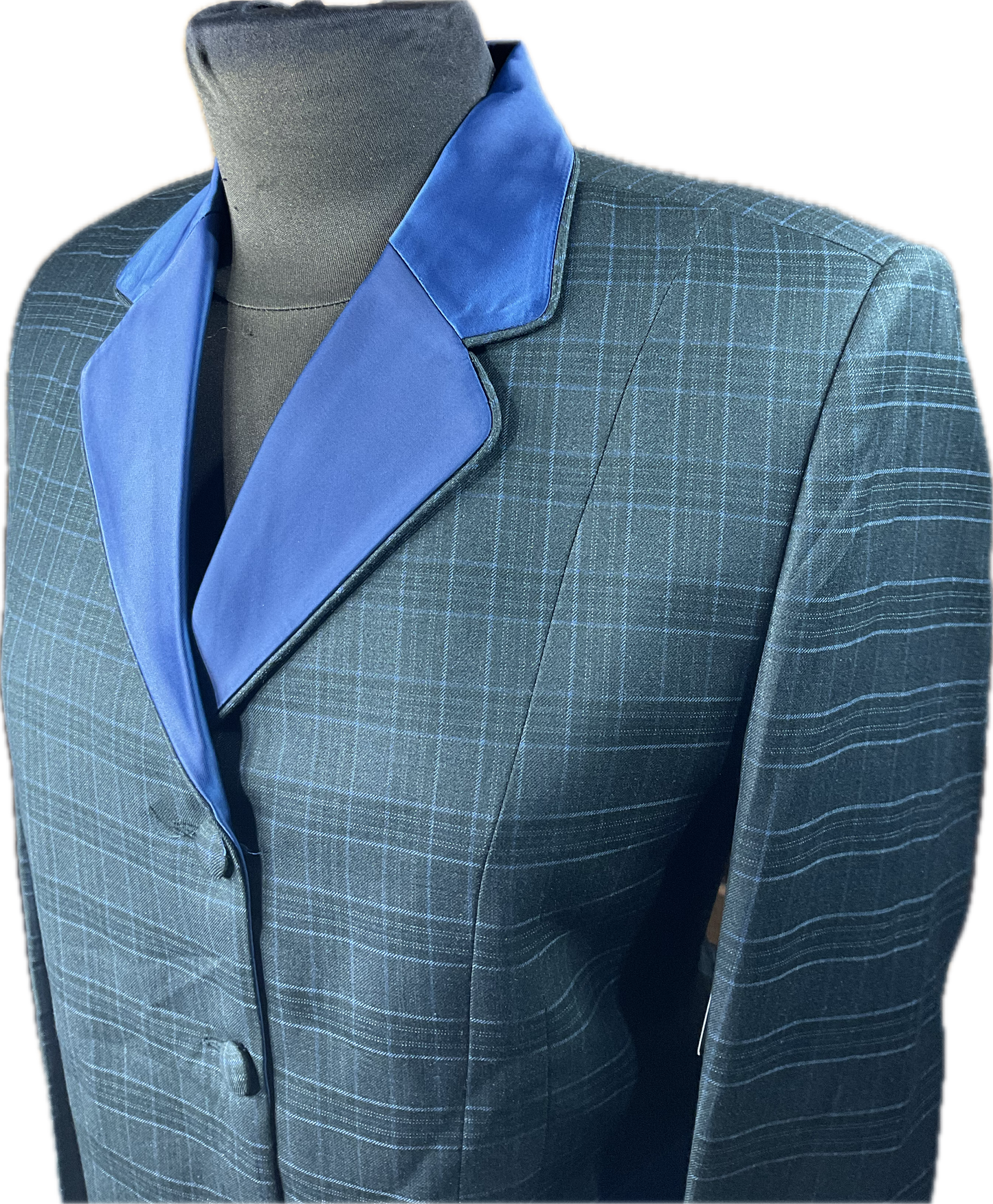 *38 Bust* Dark green plaid with navy trims