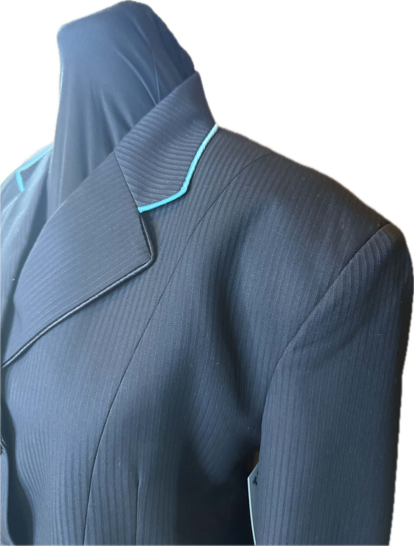 *42 Bust* Black Pin Stripe with Turquoise Piping