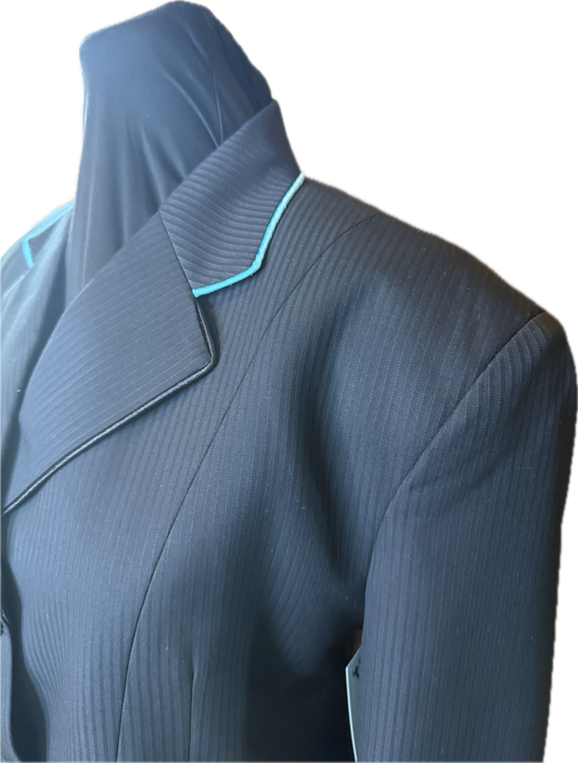 *42 Bust* Black Pin Stripe with Turquoise Piping