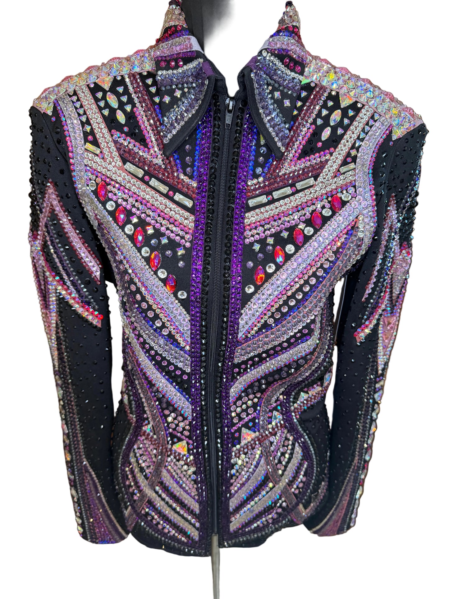 Large Black Showmanship Jacket. Black with Pink Gorgeous Designs