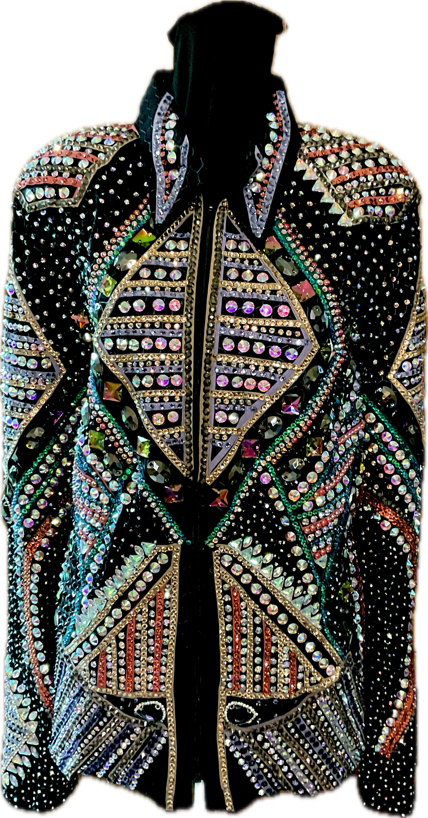 XXL Showmanship Black Textured Jacket with Coral, Green, Cooper, and Gold Detailing