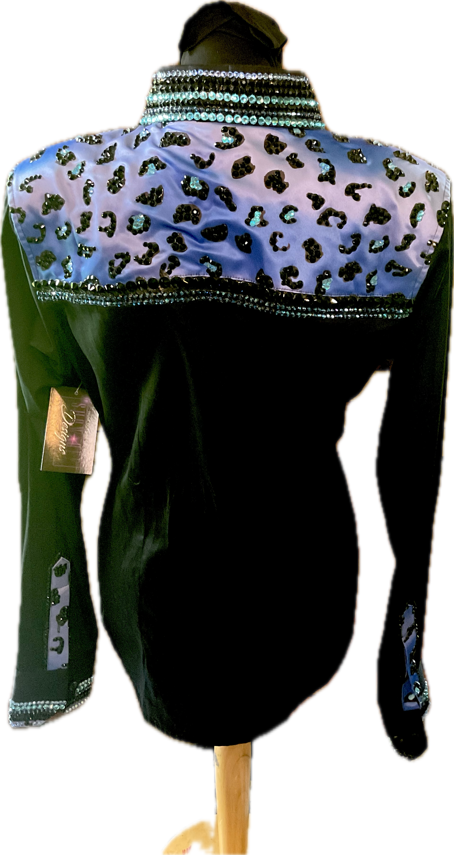 Large Black Cotton Day Shirt Purple and Black Leopard Print
