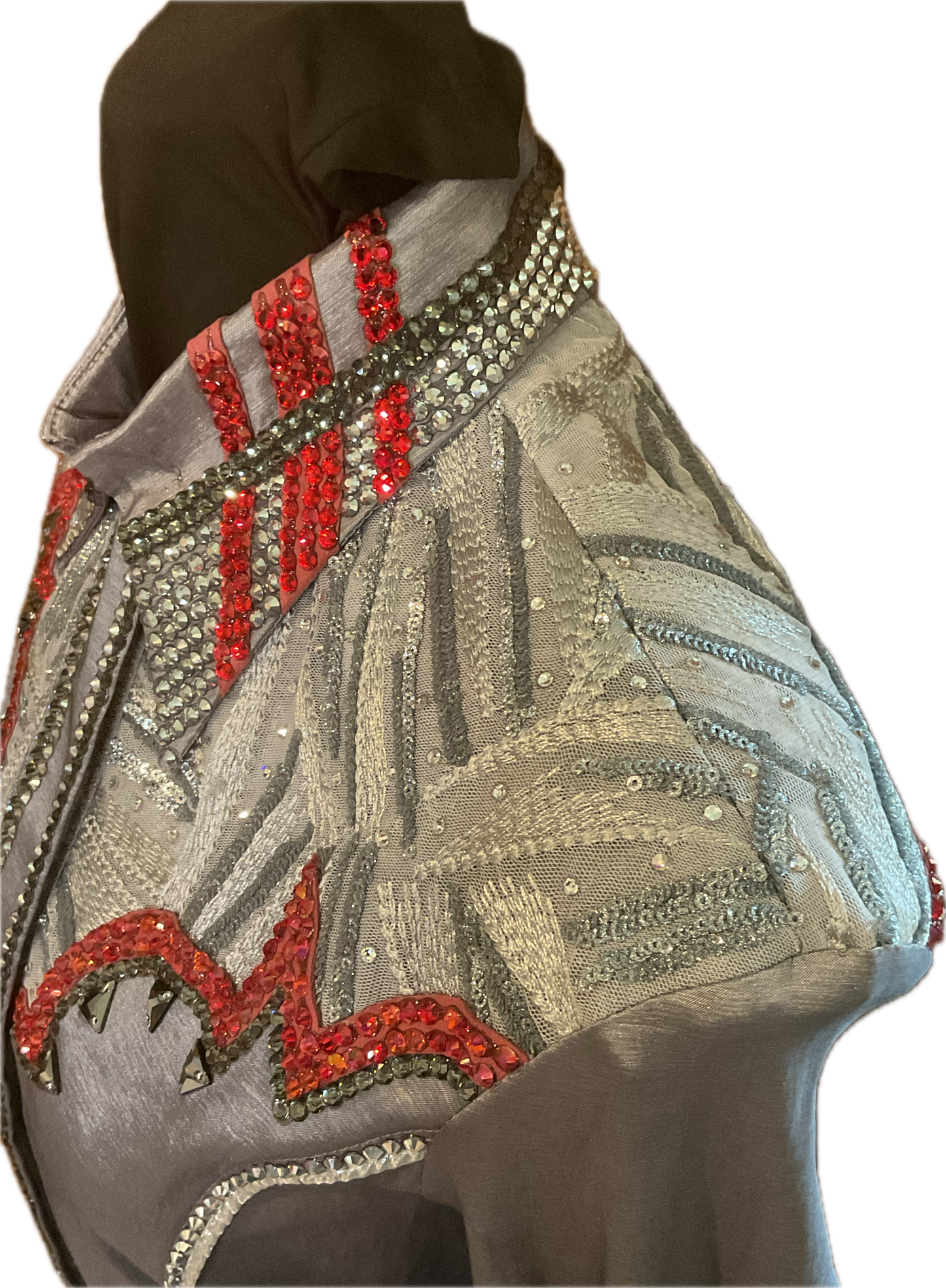 Size Large Grey Taffeta Day Shirt with Red and Silver Details