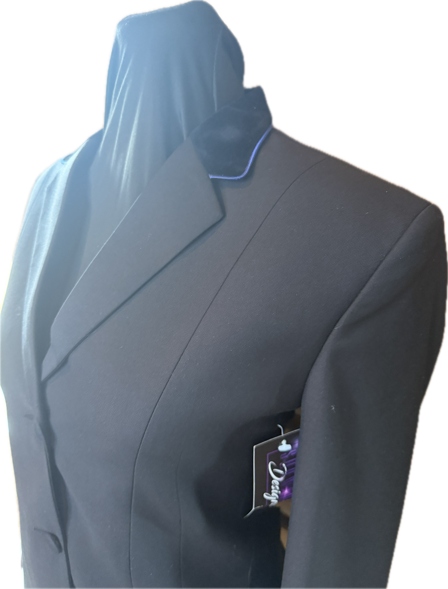*34 Bust* Black with Black Velvet Collar and Navy Piping