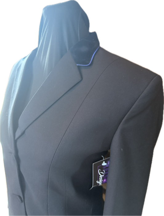 *40 Bust* Black with Black Velvet Collar and Navy Piping