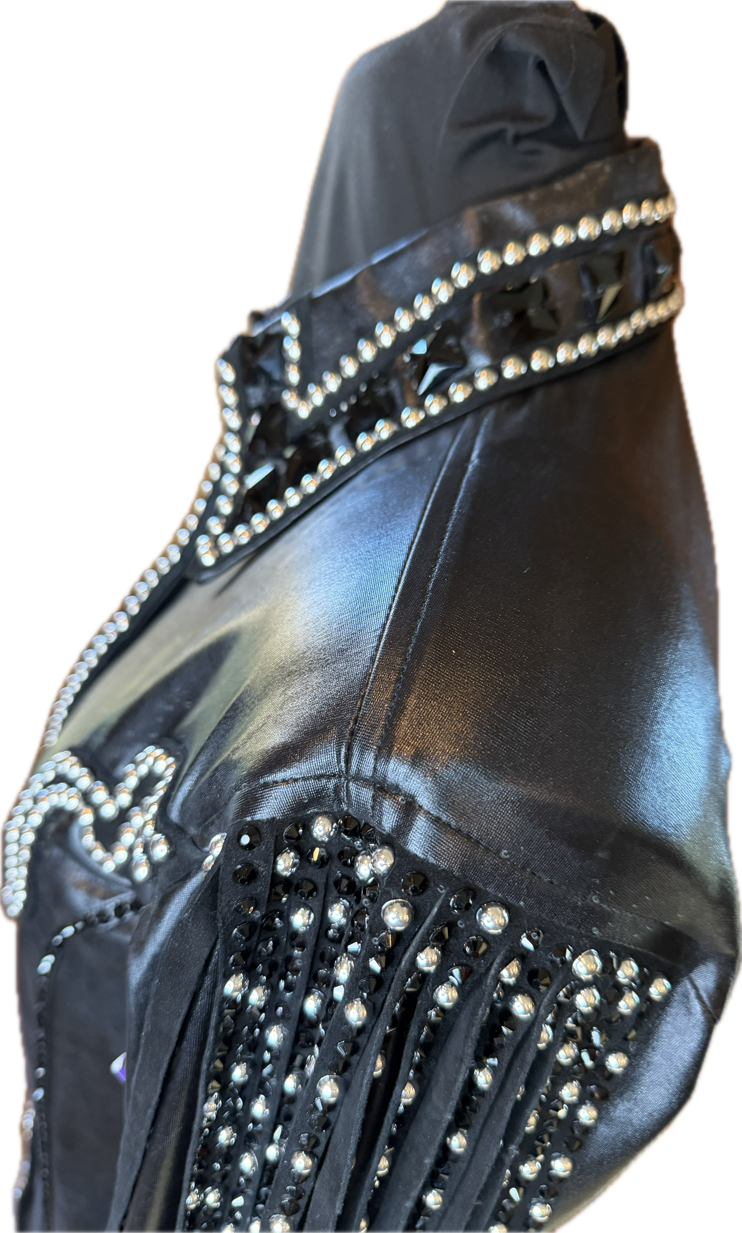 Medium Black Lycra Day Shirt with Shoulder Fringe with Silver and Black