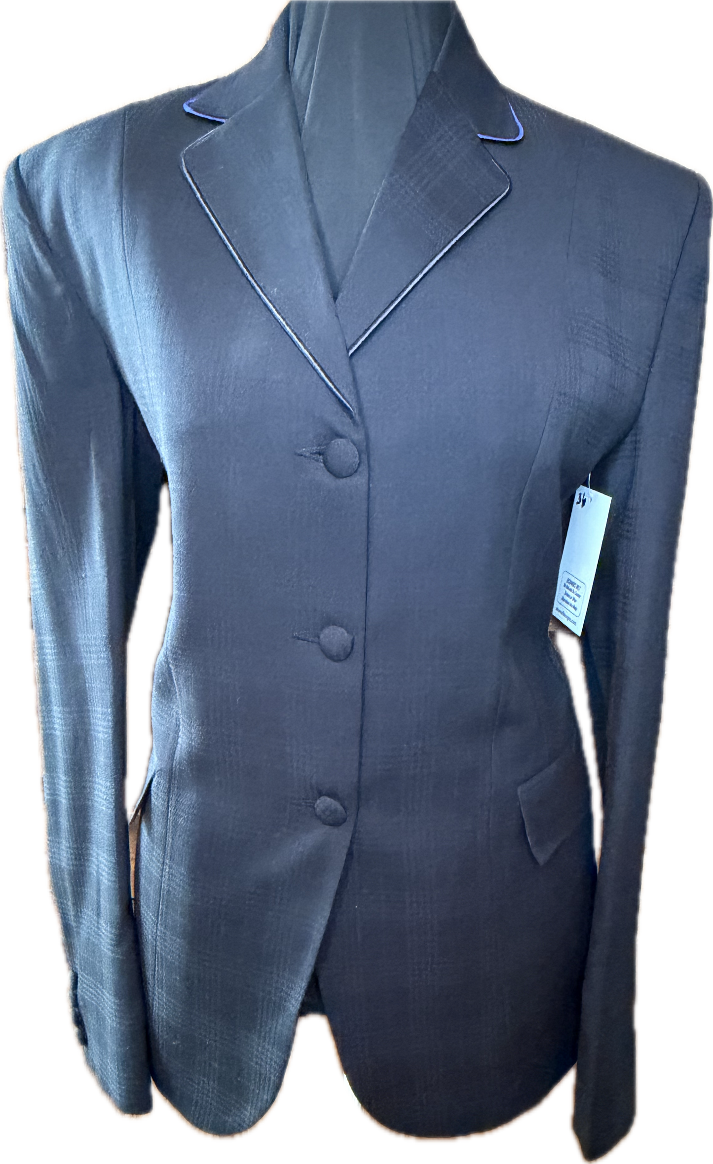 *36 Bust* Black Plaid with Dark Navy Piping