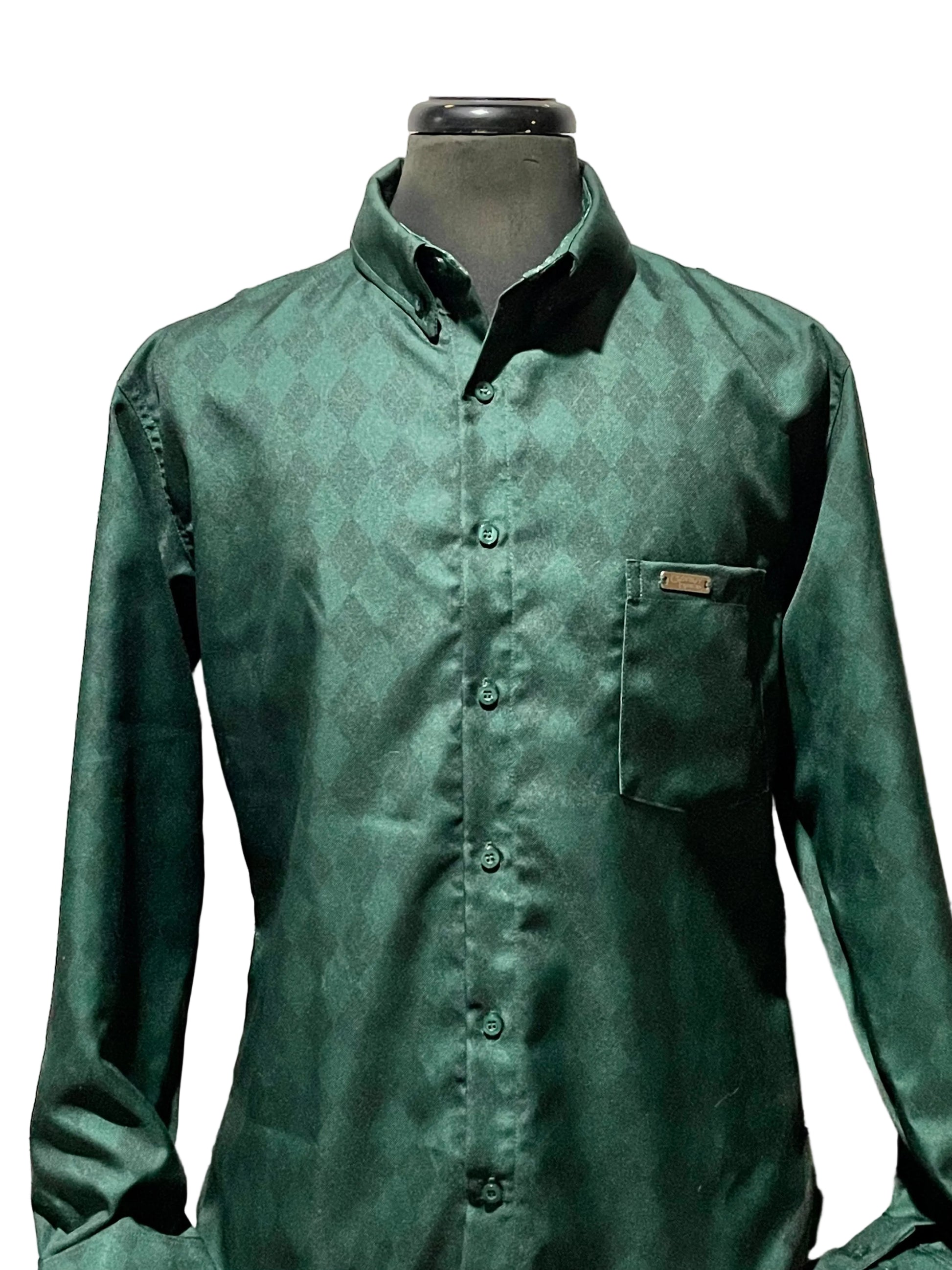 Cowboy Couture Men's Shirt -Hunter Green Diamond Print Cowboy Couture Men's Shirt -Hunter Green Diamond Print