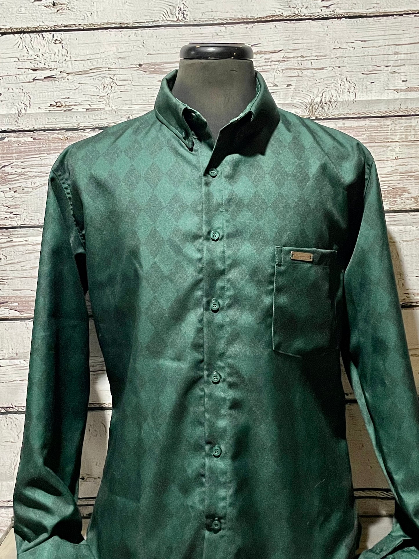 Cowboy Couture Men's Shirt -Hunter Green Diamond Print