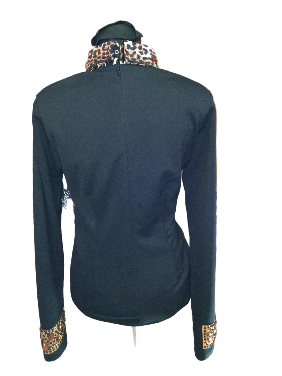 Large Black Cotton Shirt with Leopard And Gold Details
