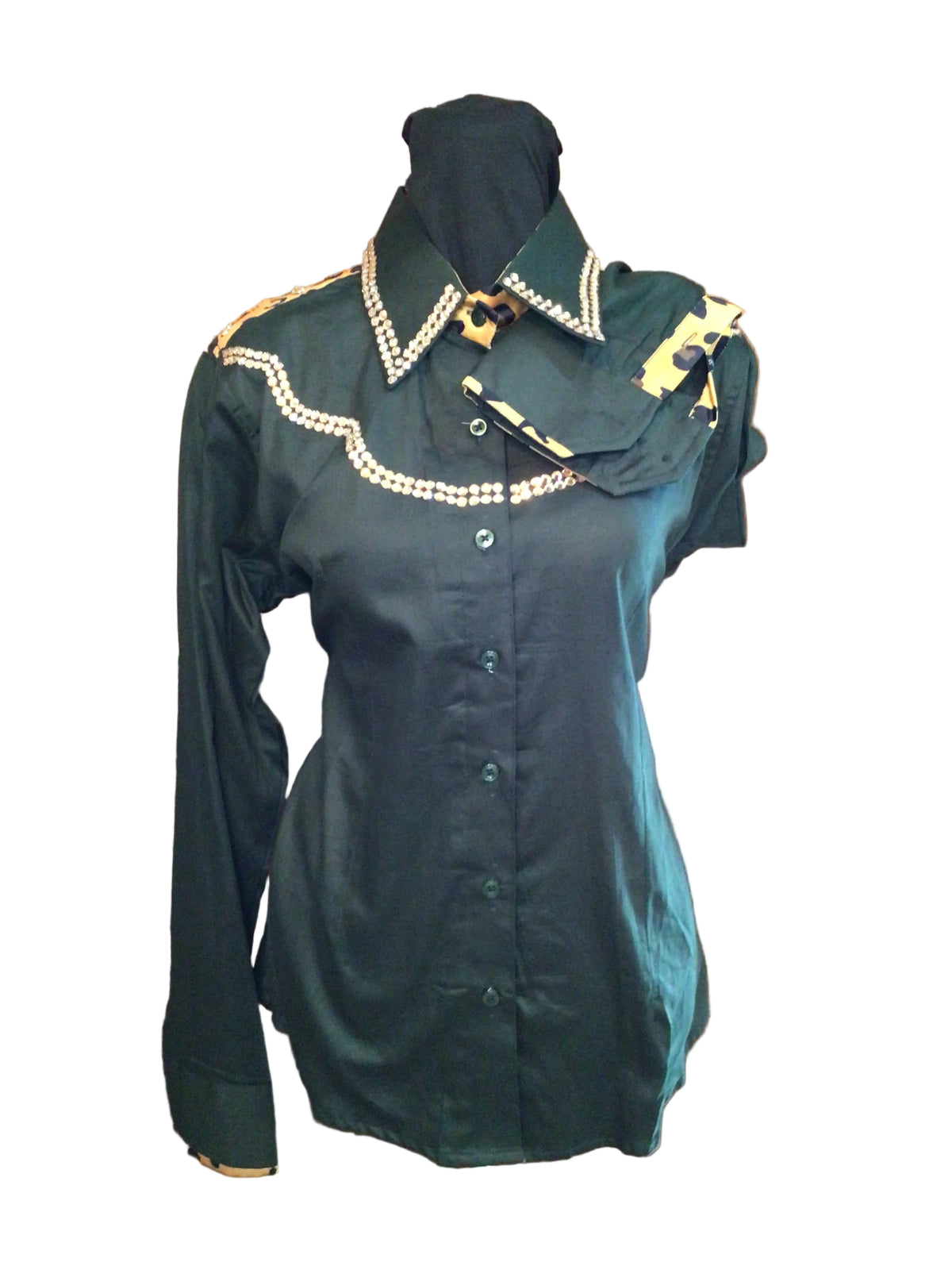 Size Medium Black Day Shirt with Leopard Back Details