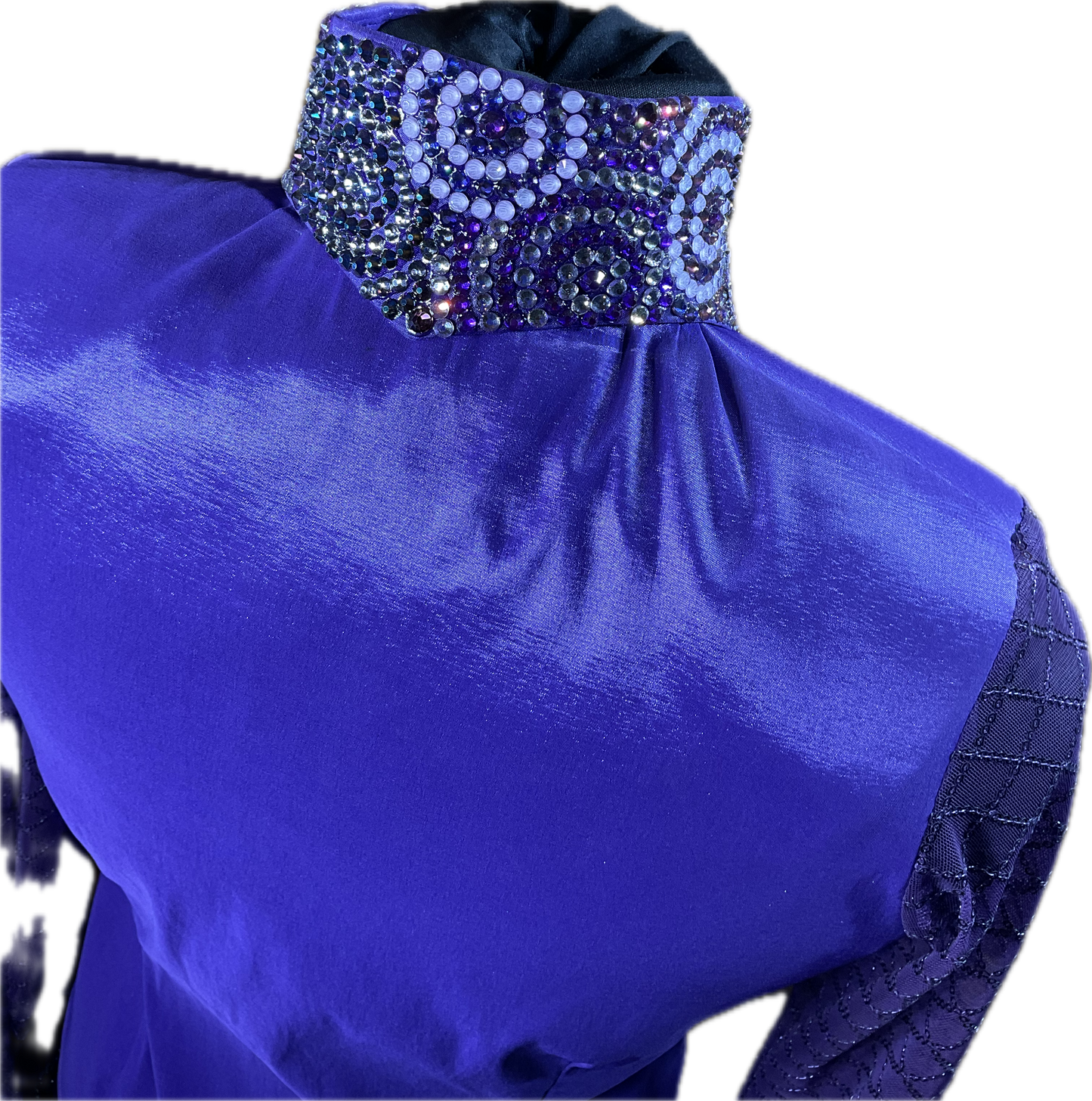 Small purple Stretch Taffeta with freehanded crystal designs and sheer sleeves