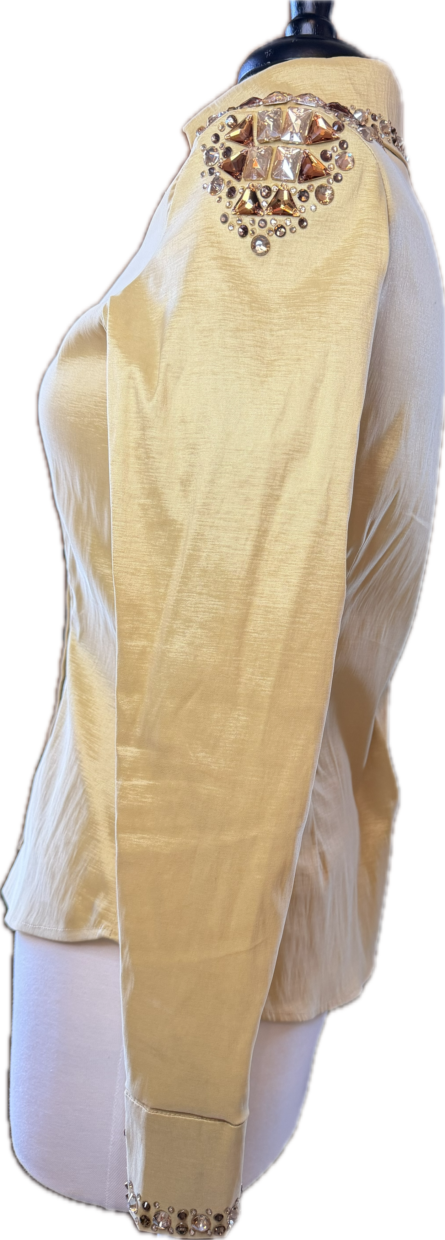 Size small day shirt gold with copper and golden shadow crystals