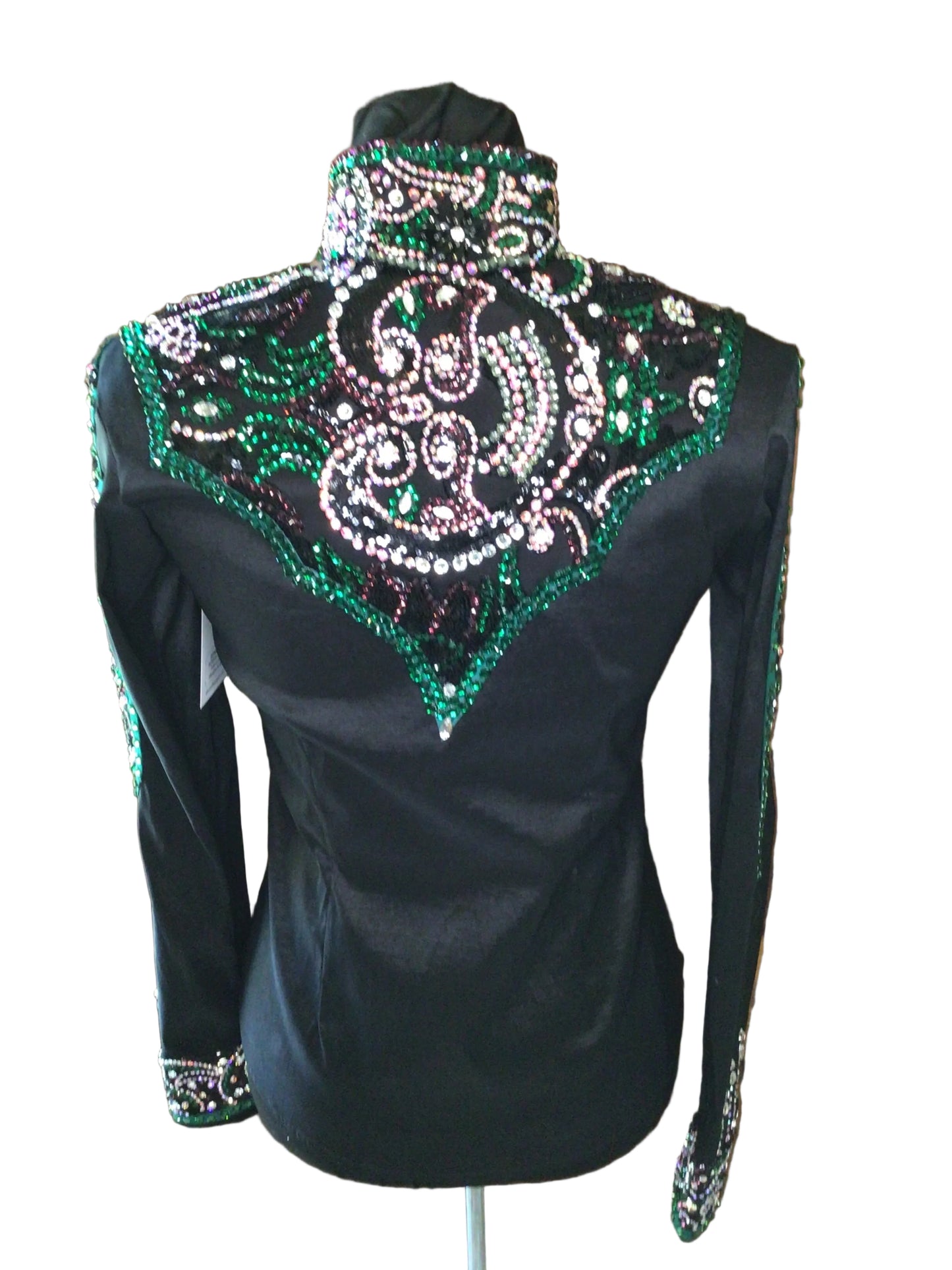 XS Sage Black Stretch Taffeta Day Shirt with Green and Burgundy