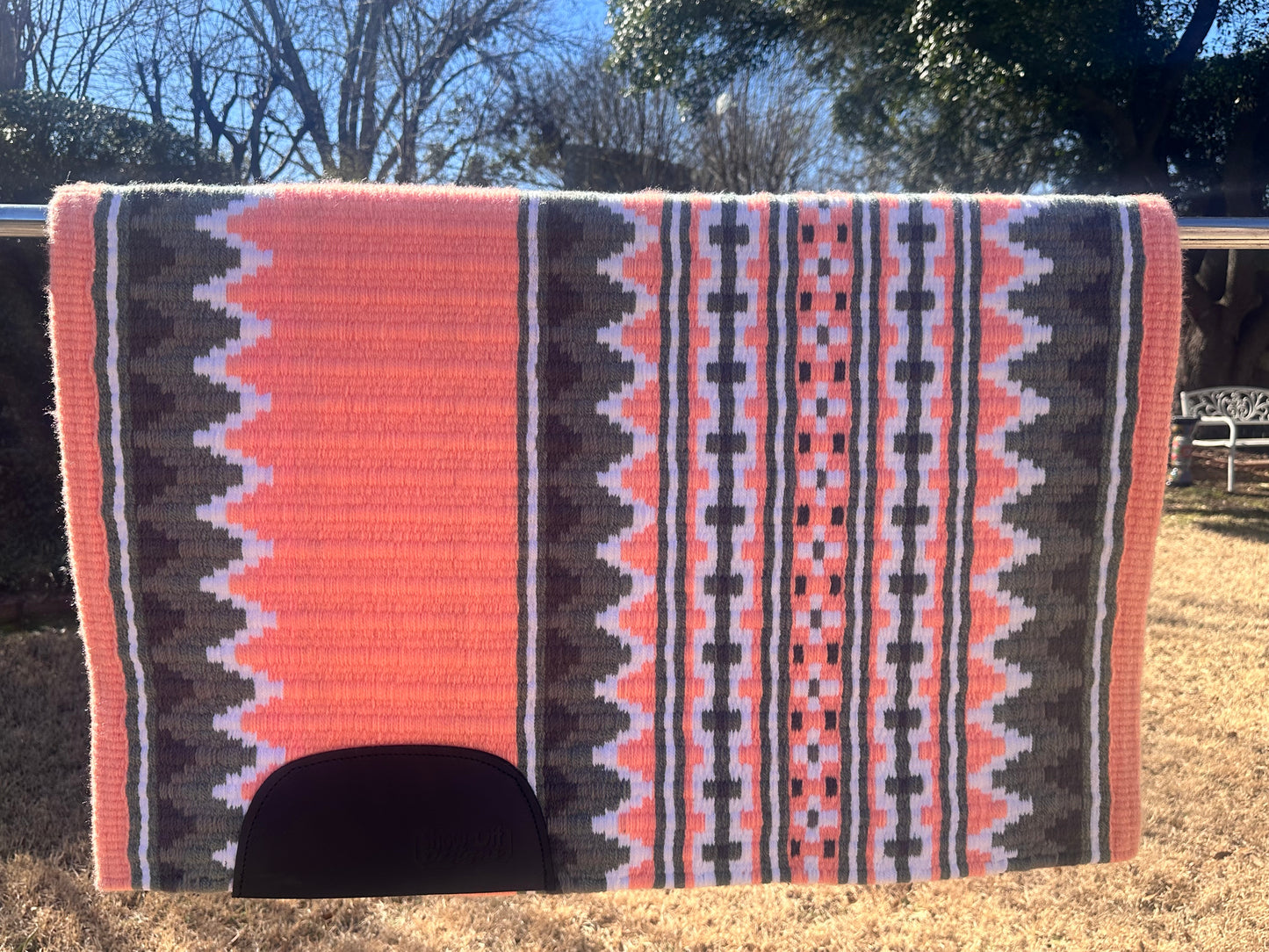 B151 Oversized Saddle Blanket bright peach, ash, charcoal and white