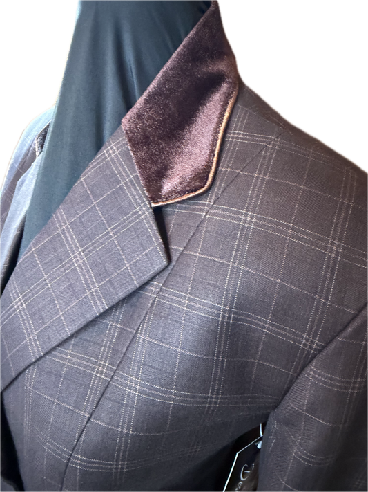*40 Bust* Brown Plaid with Brown Velvet Collar and Trims