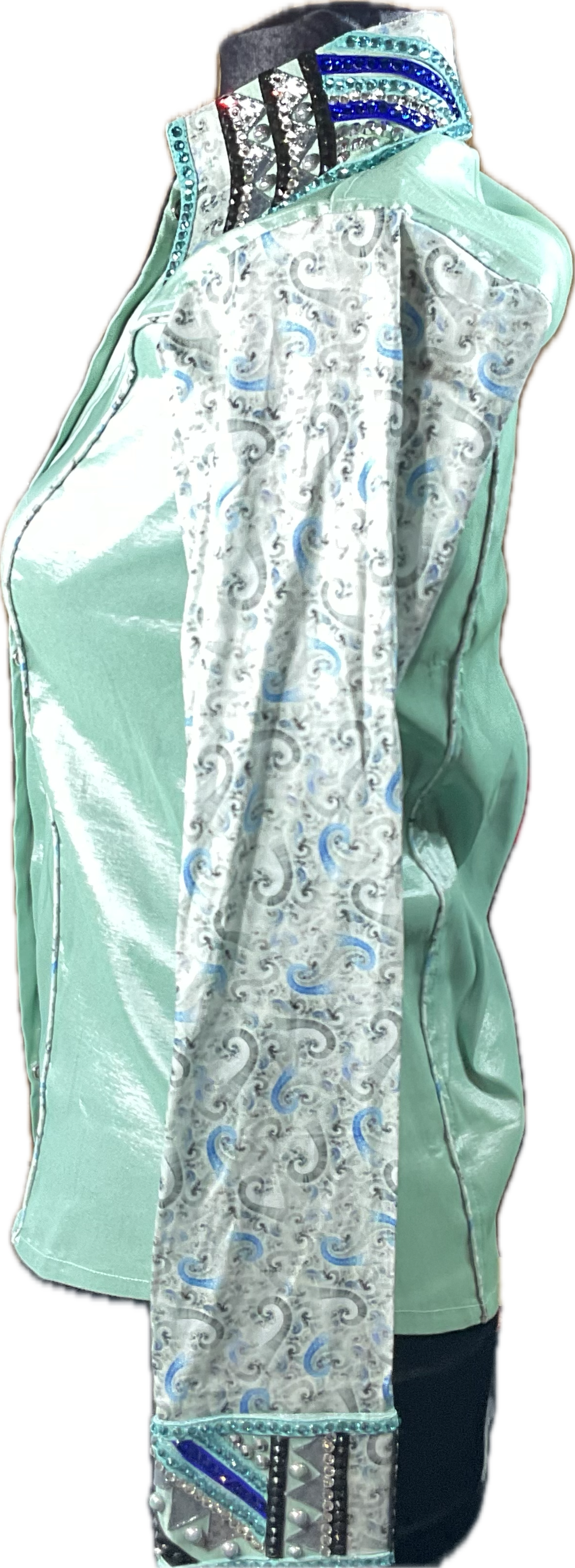 Small Stretch Taffeta light blue with printed sleeves