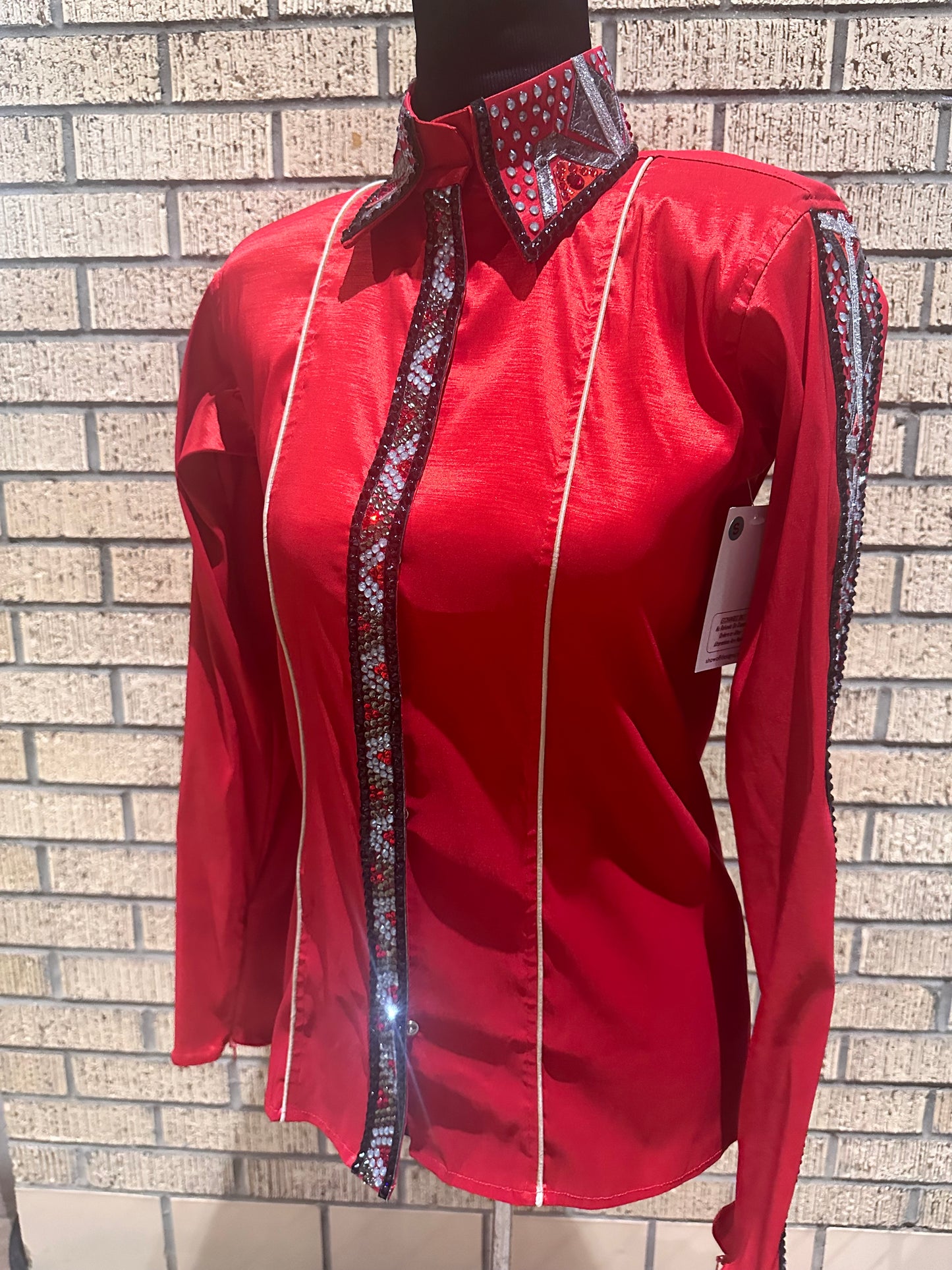 Size small day shirt red, grey and black zippered sleeves
