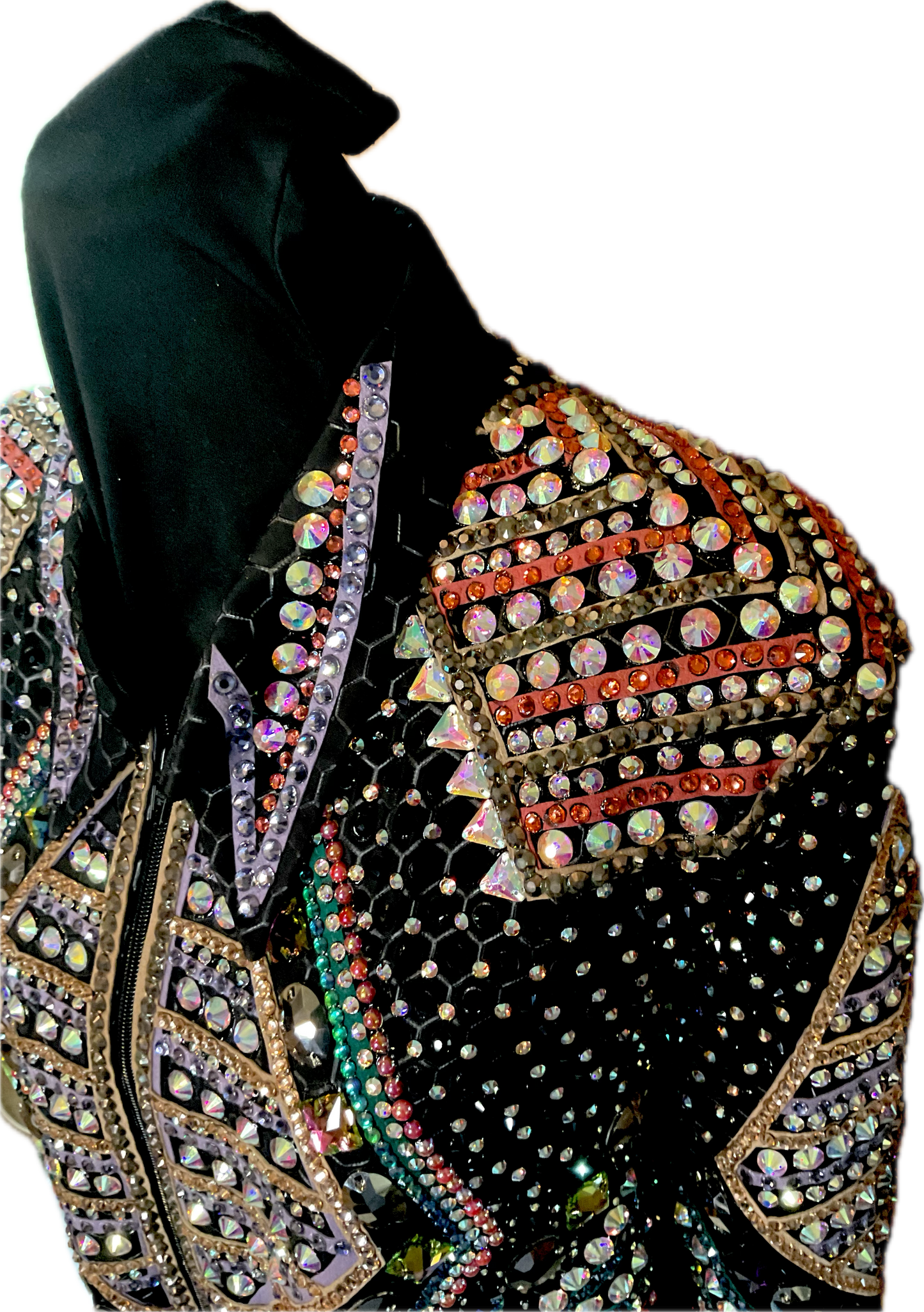 XXL Showmanship Black Textured Jacket with Coral, Green, Cooper, and Gold Detailing