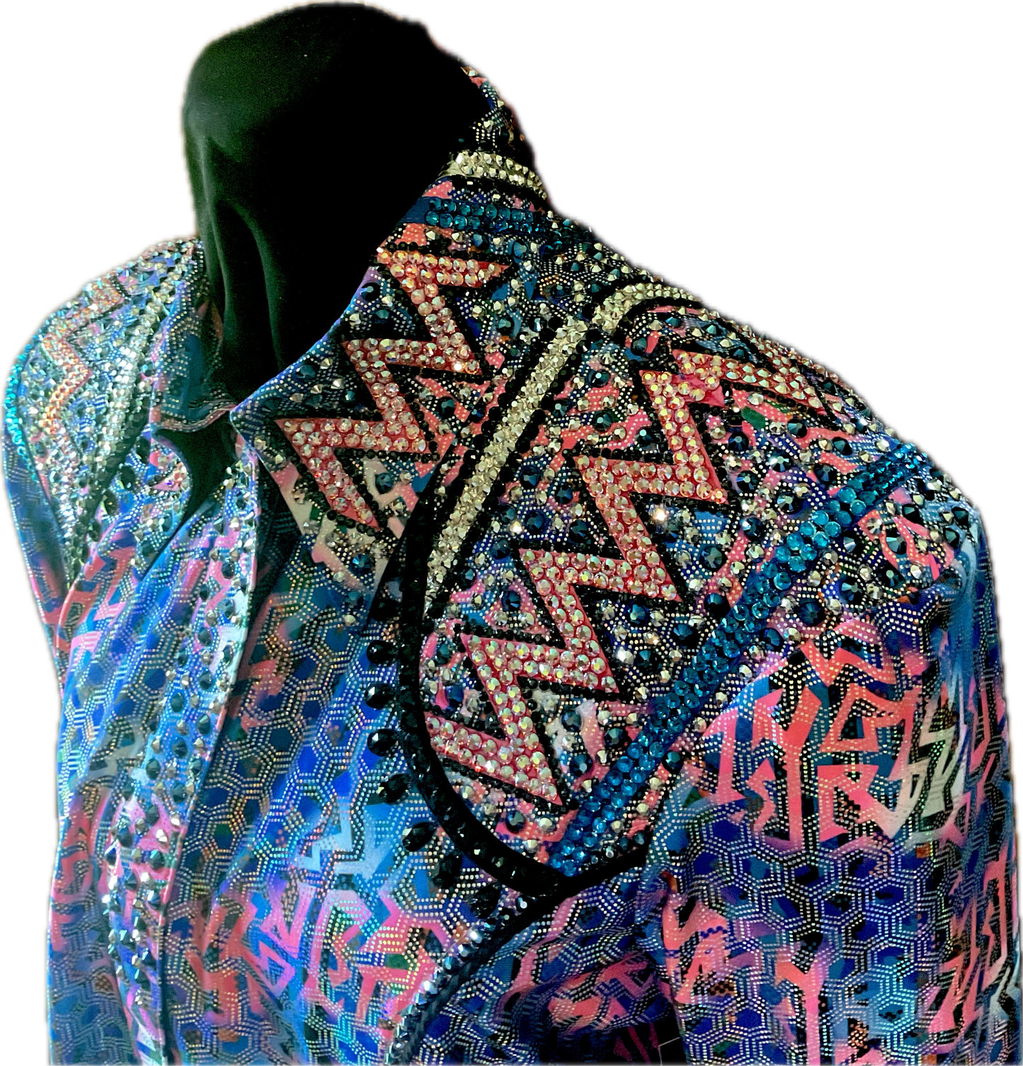Large Stretch Lycra Day Shirt Print with Pink and Blue